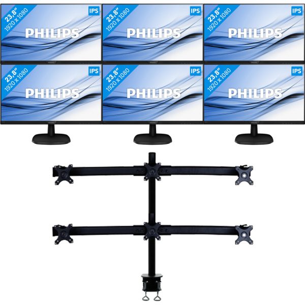 6 x Philips 243V7QDAB + NewStar FPMA-D700D6 Bildschirm